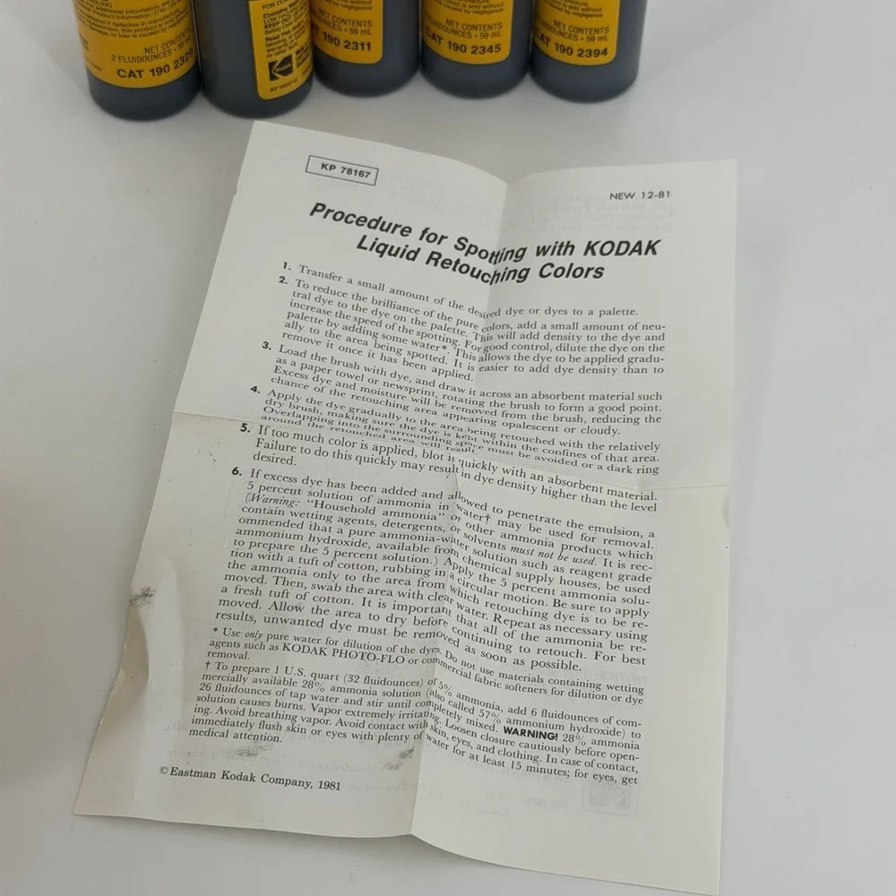 Vintage KODAK LIQUID RETOUCHING COLOR SET w/ Instruction Sheet